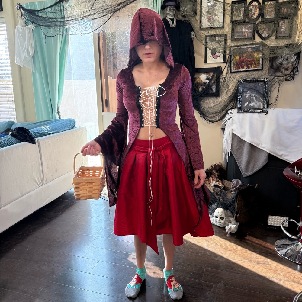 Burgundy velvet hoodie small